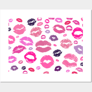 Kissing Lips Pattern in Pink Posters and Art